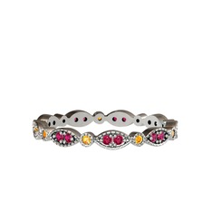 Minimal Tamtur Yüzük - Rodolit garnet ve sitrin 14 ayar beyaz altın yüzük #if6qug