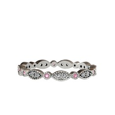 Swarovski ve pembe kuvars 14 ayar beyaz altın yüzük