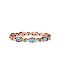 Minimal Tamtur Yüzük - Akuamarin ve kök zümrüt 8 ayar rose altın yüzük #ji7pdp