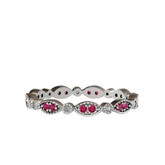 Minimal Tamtur Yüzük - Rodolit garnet ve swarovski 14 ayar beyaz altın yüzük #kr8bhy