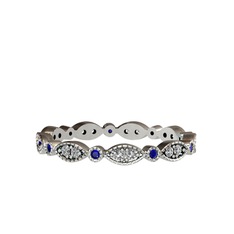 Swarovski ve lab safir 8 ayar beyaz altın yüzük