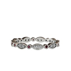 Minimal Tamtur Yüzük - Swarovski ve kök yakut 18 ayar beyaz altın yüzük #lxl41l