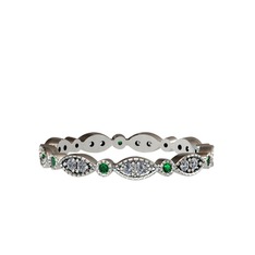 Minimal Tamtur Yüzük - Elmas ve yeşil kuvars 8 ayar beyaz altın yüzük (0.198 karat) #lyk9ua