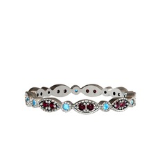 Minimal Tamtur Yüzük - Kök yakut ve akuamarin 8 ayar beyaz altın yüzük #munmh9