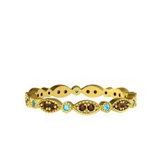 Dumanlı kuvars ve akuamarin 925 ayar altın kaplama gümüş yüzük