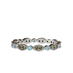 Minimal Tamtur Yüzük - Peridot ve akuamarin 8 ayar beyaz altın yüzük #pivn06