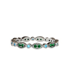 Minimal Tamtur Yüzük - Yeşil kuvars ve akuamarin 18 ayar beyaz altın yüzük #u5c476