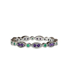 Minimal Tamtur Yüzük - Ametist ve kök zümrüt 925 ayar gümüş yüzük #uiz8ac