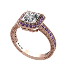 Swarovski ve ametist 925 ayar rose altın kaplama gümüş yüzük