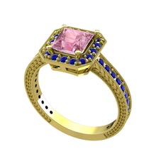 Pembe kuvars ve lab safir 925 ayar altın kaplama gümüş yüzük