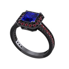 Althea Yüzük - Lab safir ve kök yakut 925 ayar siyah rodyum kaplama gümüş yüzük #1193mch