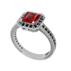 Garnet ve siyah zirkon 8 ayar beyaz altın yüzük