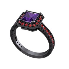 Althea Yüzük - Ametist ve garnet 925 ayar siyah rodyum kaplama gümüş yüzük #127ww9h