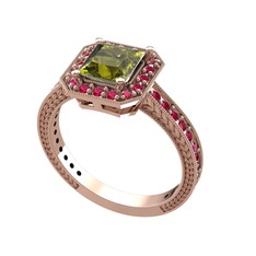 Peridot ve rodolit garnet 8 ayar rose altın yüzük