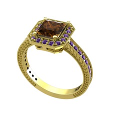 Dumanlı kuvars ve ametist 14 ayar altın yüzük