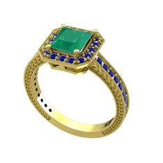 Kök zümrüt ve lab safir 925 ayar altın kaplama gümüş yüzük