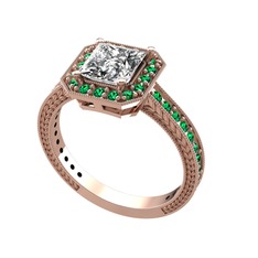 Swarovski ve yeşil kuvars 14 ayar rose altın yüzük