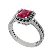Rodolit garnet ve siyah zirkon 18 ayar beyaz altın yüzük