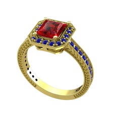 Garnet ve lab safir 925 ayar altın kaplama gümüş yüzük