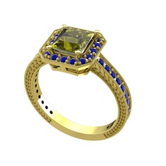 Peridot ve lab safir 14 ayar altın yüzük