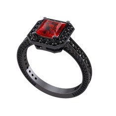 Althea Yüzük - Garnet ve siyah zirkon 925 ayar siyah rodyum kaplama gümüş yüzük #1897jlk