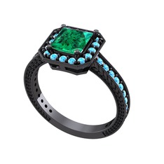 Althea Yüzük - Yeşil kuvars ve akuamarin 925 ayar siyah rodyum kaplama gümüş yüzük #18thu06