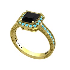 Althea Yüzük - Siyah zirkon ve akuamarin 8 ayar altın yüzük #19ods43