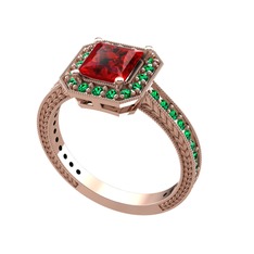 Garnet ve yeşil kuvars 18 ayar rose altın yüzük