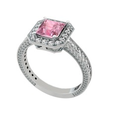 Pembe kuvars ve swarovski 8 ayar beyaz altın yüzük