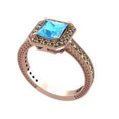 Akuamarin ve peridot 18 ayar rose altın yüzük