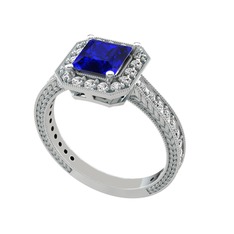 Lab safir ve swarovski 8 ayar beyaz altın yüzük