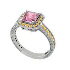 Pembe kuvars ve sitrin 8 ayar beyaz altın yüzük