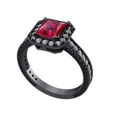 Althea Yüzük - Rodolit garnet ve pırlanta 925 ayar siyah rodyum kaplama gümüş yüzük (0.484 karat) #1cq1w3f
