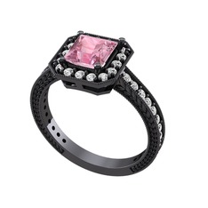 Althea Yüzük - Pembe kuvars ve swarovski 925 ayar siyah rodyum kaplama gümüş yüzük #1dfijkf
