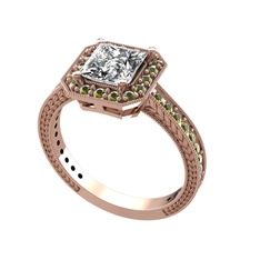 Beyaz zirkon ve peridot 925 ayar rose altın kaplama gümüş yüzük