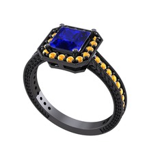 Althea Yüzük - Lab safir ve sitrin 925 ayar siyah rodyum kaplama gümüş yüzük #1dpobqi