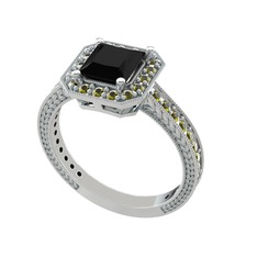 Siyah zirkon ve peridot 8 ayar beyaz altın yüzük