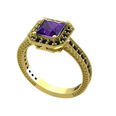 Althea Yüzük - Ametist ve siyah zirkon 18 ayar altın yüzük #1egzwfb