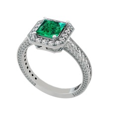 Yeşil kuvars ve swarovski 8 ayar beyaz altın yüzük
