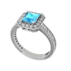 Akuamarin ve swarovski 8 ayar beyaz altın yüzük