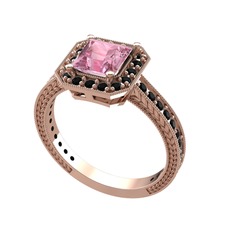Pembe kuvars ve siyah zirkon 14 ayar rose altın yüzük