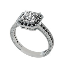 Swarovski ve siyah zirkon 8 ayar beyaz altın yüzük