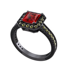 Garnet ve peridot 925 ayar siyah rodyum kaplama gümüş yüzük