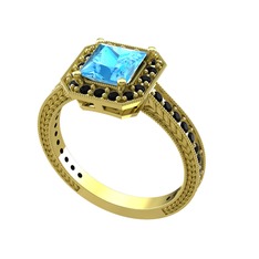 Althea Yüzük - Akuamarin ve siyah zirkon 18 ayar altın yüzük #1ke23sa