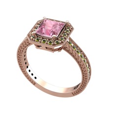 Pembe kuvars ve peridot 14 ayar rose altın yüzük