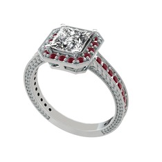 Swarovski ve kök yakut 8 ayar beyaz altın yüzük