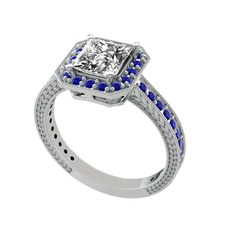 Swarovski ve lab safir 18 ayar beyaz altın yüzük