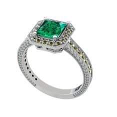 Yeşil kuvars ve peridot 8 ayar beyaz altın yüzük