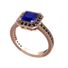 Lab safir ve siyah zirkon 18 ayar rose altın yüzük