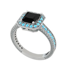 Althea Yüzük - Siyah zirkon ve akuamarin 8 ayar beyaz altın yüzük #1mpklj9